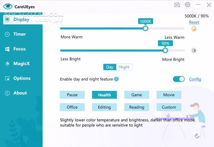 دانلود CareUEyes Pro 2.4.4 - دانلود تنظیم نور و رنگ مانیتور برای جلوگیری از خستگی چشم - سافت گذر