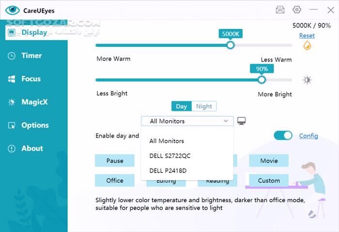 دانلود CareUEyes Pro 2.4.4 - دانلود تنظیم نور و رنگ مانیتور برای جلوگیری از خستگی چشم - سافت گذر
