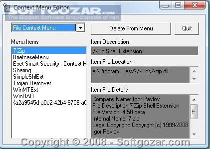 دانلود Context Menu Editor 1.1  - دانلود برنامه ای برای حذف کردن گزینه های اضافی راست کلیک  - سافت گذر