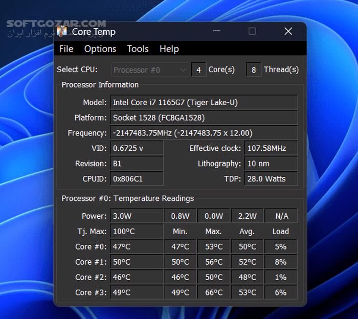 دانلود Core Temp 1.19.5.69 - دانلود نمایش دمای سی پی یو - سافت گذر