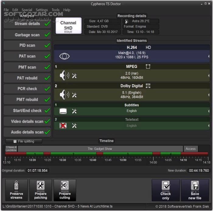 دانلود Cypheros TS-Doctor 4.2.6 - دانلود ویرایش و تعمیر فایل‌های ضبط‌شده از دستگاه‌های دیجیتال و کابلی - سافت گذر