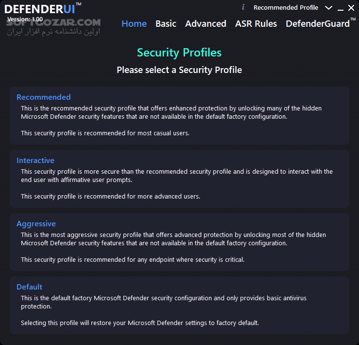 دانلود DefenderUI 1.22 DefenderUI 1.22 - دانلود افزایش کارایی ویندوز دیفندر - سافت گذر
