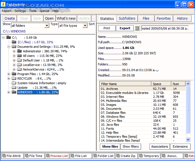 دانلود FolderInfo 2.34 - دانلود بهترین نرم افزار برای گزارش گیری از وضعیت و حجم فایلها و فولدرهای هارد - سافت گذر