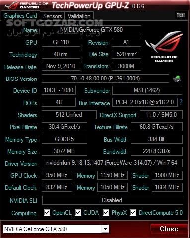 دانلود GPU-Z 2.68 + ASUS ROG - دانلود مشخصات کارت گرافیک - سافت گذر