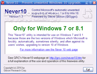 دانلود Never10 v1.3.1 - دانلود نرم افزاری برای غیر فعال کرن پیغام آپدیت به ویندوز 10 در ویندوز 7 - سافت گذر
