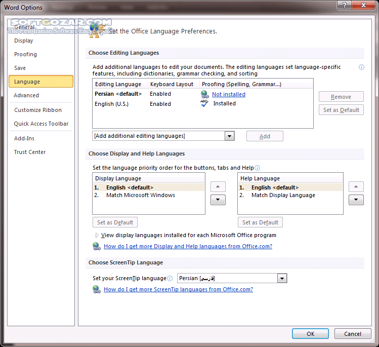 دانلود Persian Interface Pack for Office 2003 / 2007 / 2010 + ScreenTip / 2013 / 2016 + ScreenTip / Proofing Tools x86/x64 - دانلود فارسی ساز منوهای برنامه های آفیس و افزودن غلط یابی املایی فارسی - سافت گذر