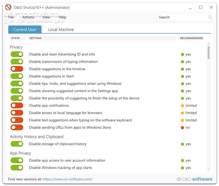 دانلود O&O ShutUp10++ 2.1.1015 - دانلود تنظیمات حریم خصوصی ویندوز 10 و 11 - سافت گذر