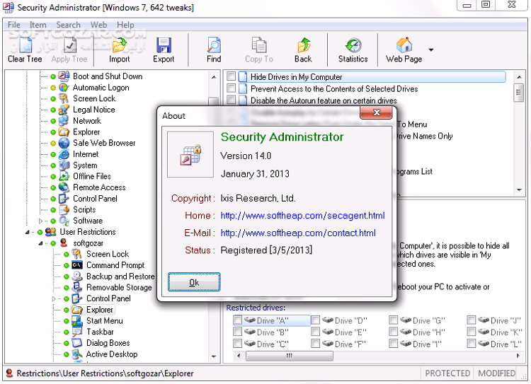 دانلود Softheap Security Administrator 14.0 - دانلود نرم افزار حفظ حریم شخصی و اعمال محدودیت در ویندوز - سافت گذر