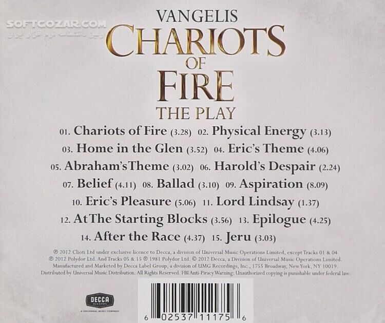 دانلود Vangelis Chariots of Fire The Play 2012 - دانلود بهترین آهنگ های بی کلام ونجلیس - سافت گذر