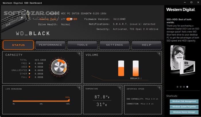 دانلود Western Digital WD SSD Dashboard 7.0.2.3 - دانلود مدیریت هاردهای اس اس دی وسترن دیجیتال - سافت گذر