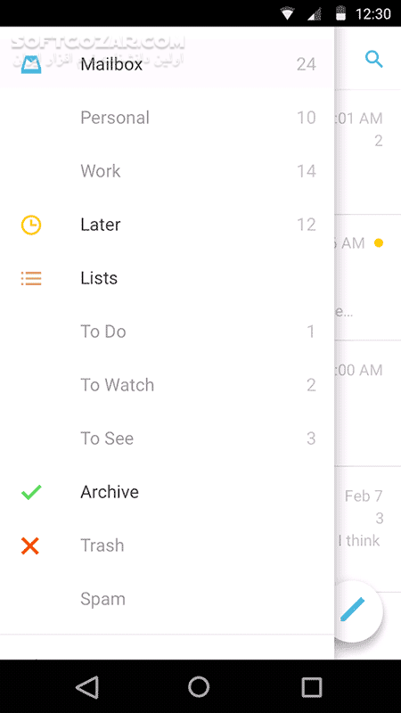 دانلود Mailbox 2.0.3 for Android +4.0 - دانلود مدیریت ایمیل برای اندروید - سافت گذر